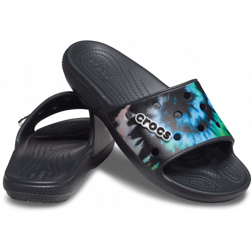 Black Women's Crocs Classic Tie-Dye Graphic Slides | NZ 0606ILHS
